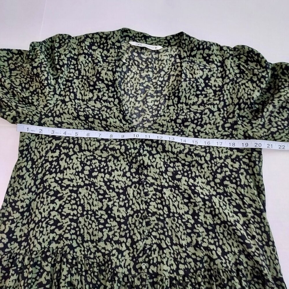Zara Floral Print Tab Sleeves Mini Tiered Dress Size Medium - Picture 7 of 9